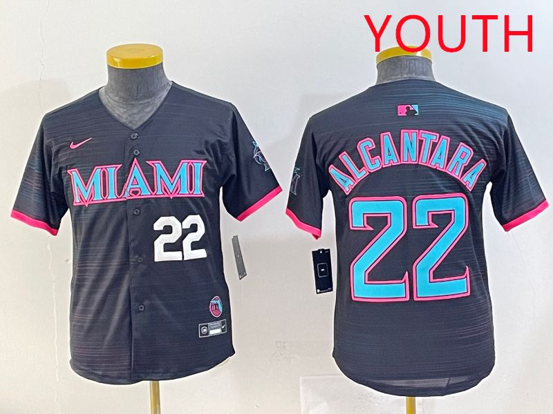 Youth 2025 Miami Marlins #22 Alcantara Black Joint Name Nike MLB Jersey style 2